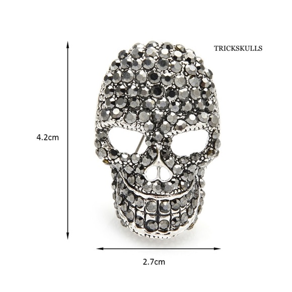 Dark Silver Iced Smiling Skull Pendant Brooch Modern Punk Gothic New & Sealed! - Picture 4 of 6